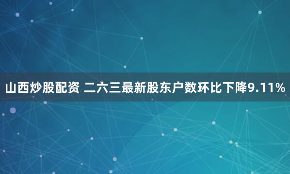 山西炒股配资 二六三最新股东户数环比下降9.11%